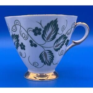 Clarence Bone China White Gold Cup Made England 1950s leaf floral. *Pre-Owned*